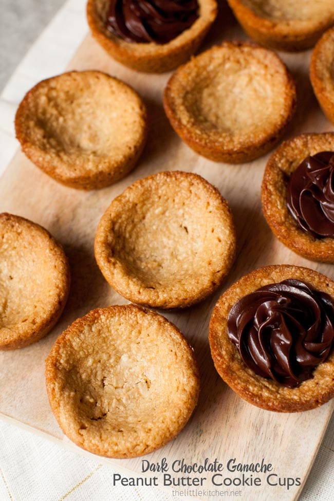 Peanut Butter Cookie Cups with Dark Chocolate Ganache from thelittlekitchen.net