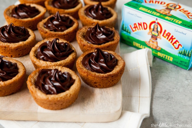 Peanut Butter Cookie Cups with Dark Chocolate Ganache from thelittlekitchen.net