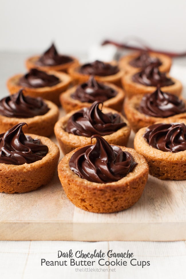 Peanut Butter Cookie Cups with Dark Chocolate Ganache from thelittlekitchen.net