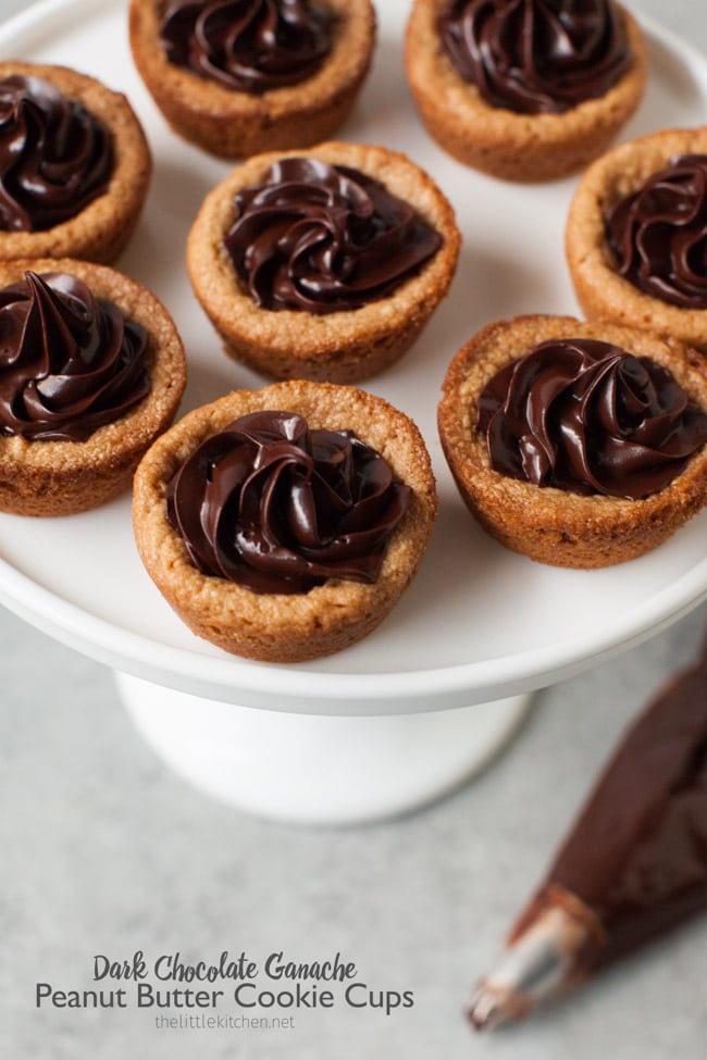 Peanut Butter Cookie Cups with Dark Chocolate Ganache from thelittlekitchen.net