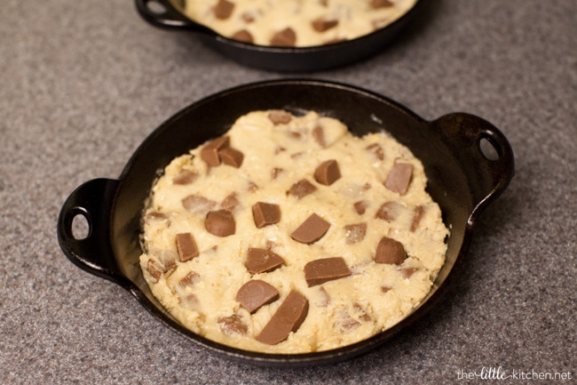 Chocolate Chunk Skillet Cookies from thelittlekitchen.net