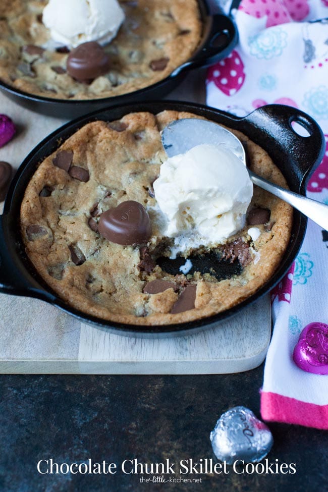 Chocolate Chunk Skillet Cookies from thelittlekitchen.net