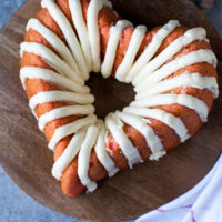 Heart-Shaped Pink Velvet Bundt Cake with Cream Cheese Frosting from thelittlekitchen.net