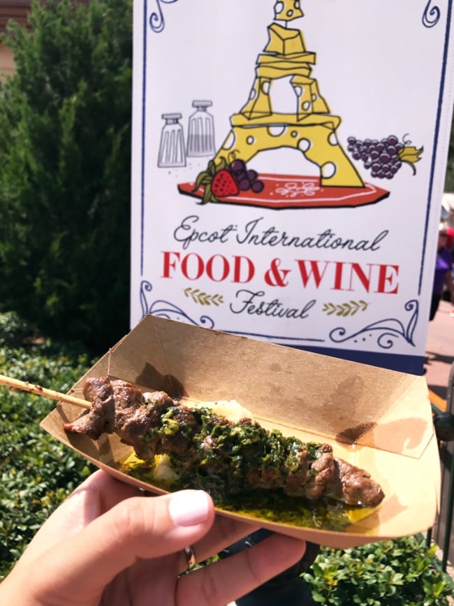 Walt Disney World trip Epcot Food and Wine beef skewers