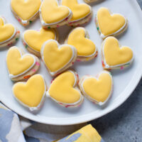 Yellow Heart-Shaped Rainbow Funfetti Cookies from thelittlekitchen.net