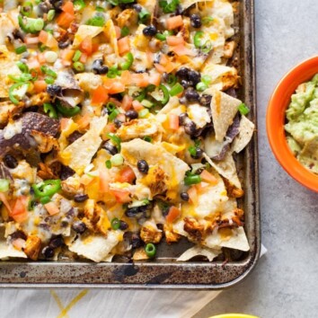 Sheet Pan Chicken Nachos from thelittlekitchen.net