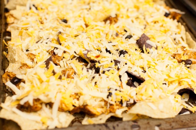 Sheet Pan Chicken Nachos from thelittlekitchen.net