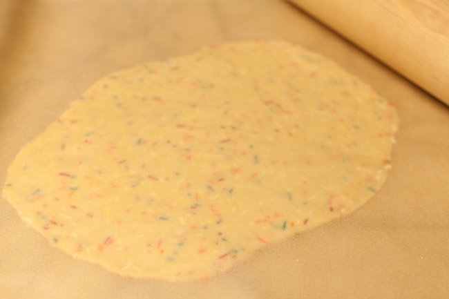 Yellow Heart-Shaped Rainbow Funfetti Cookies from thelittlekitchen.net