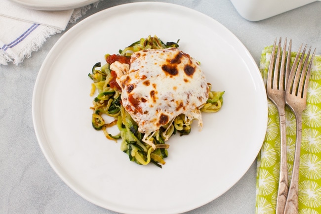 Chicken Parmesan with Zucchini Noodles from thelittlekitchen.net