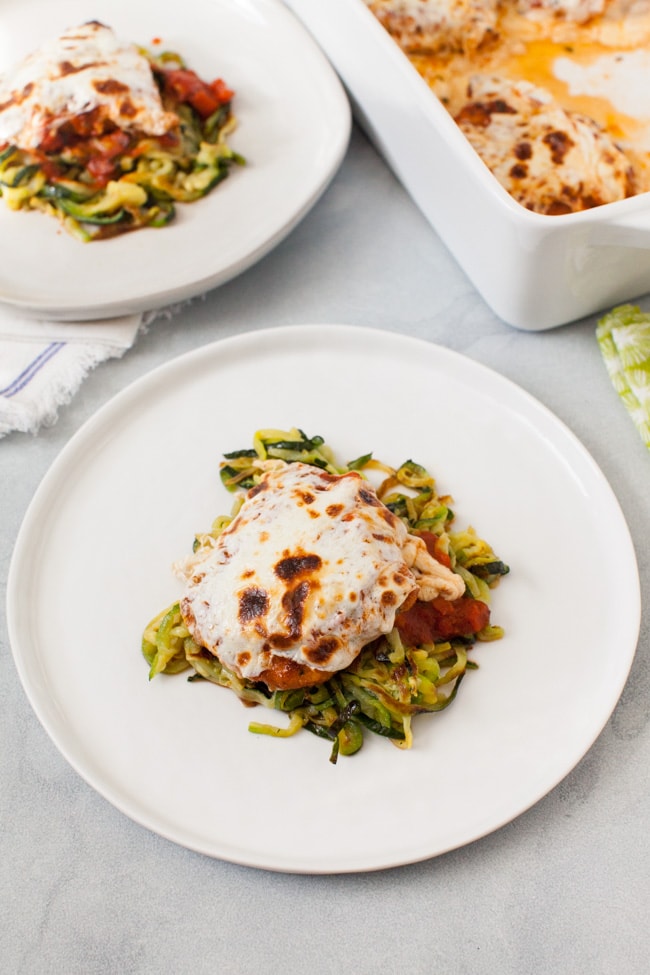 Chicken Parmesan with Zucchini Noodles from thelittlekitchen.net