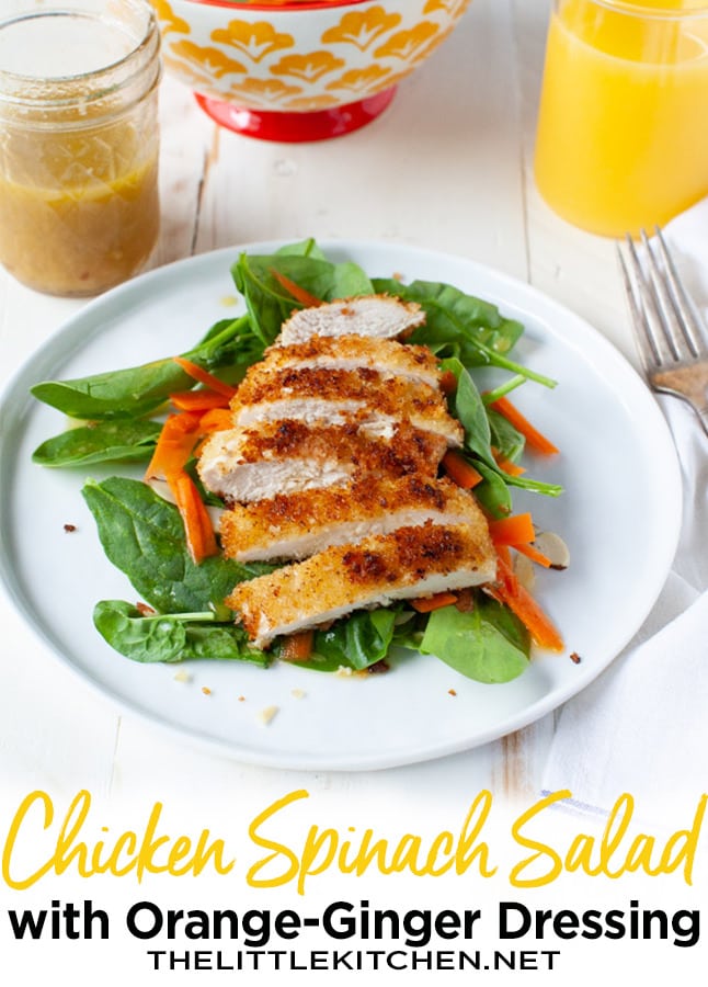 Chicken Spinach Salad with Orange-Ginger Dressing from thelittlekitchen.net