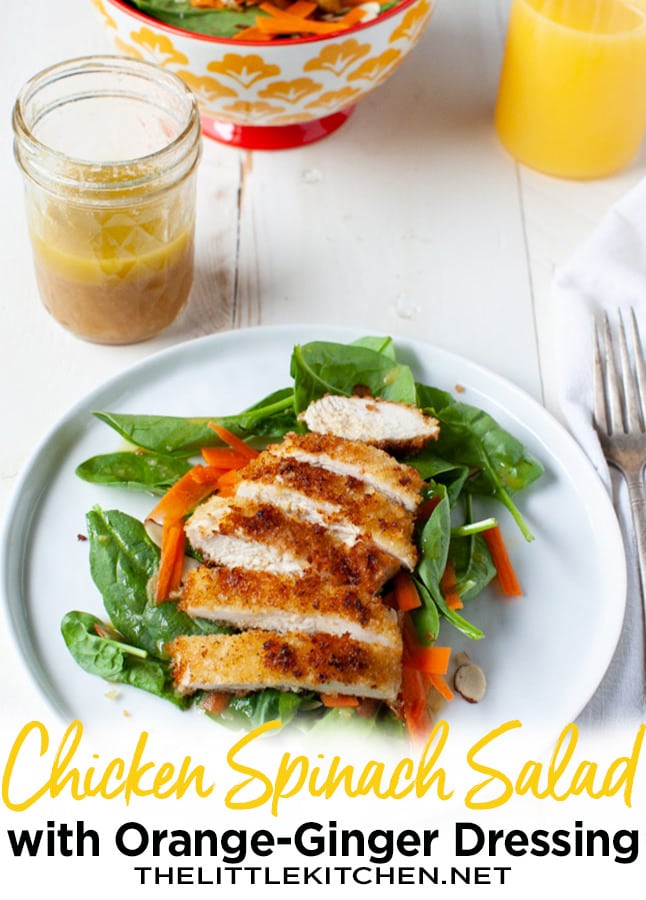 Chicken Spinach Salad with Orange-Ginger Dressing from thelittlekitchen.net