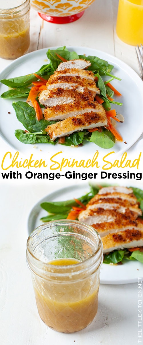 Chicken Spinach Salad with Orange-Ginger Dressing from thelittlekitchen.net