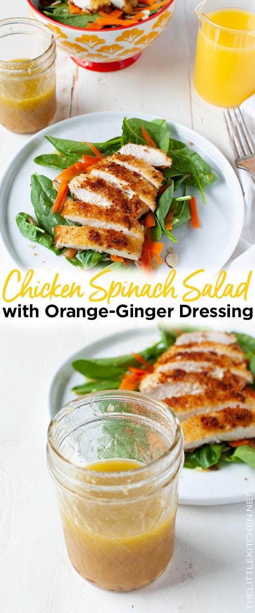 Chicken Spinach Salad with Orange-Ginger Dressing from thelittlekitchen.net