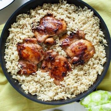 One Pot Soy-Glazed Chicken with Cilantro Lime Rice from thelittlekitchen.net