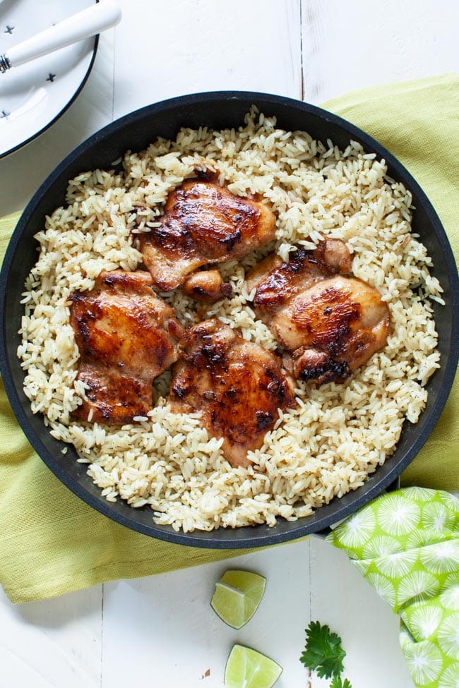 One Pot Soy Glazed Chicken with Cilantro Lime Rice Recipe