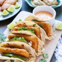Asian Fish Tacos with Pork Dumplings from thelittlekitchen.net