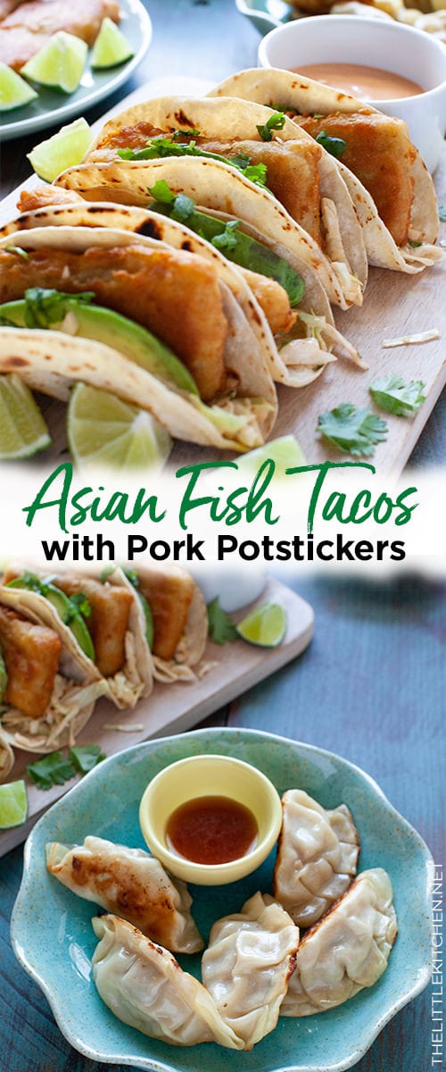 Asian Fish Tacos with Pork Dumplings from thelittlekitchen.net