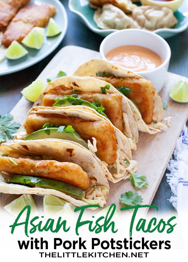 Asian Fish Tacos with Pork Dumplings from thelittlekitchen.net