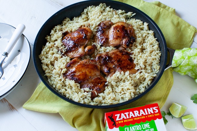 One Pot Soy-Glazed Chicken with Cilantro Lime Rice from thelittlekitchen.net