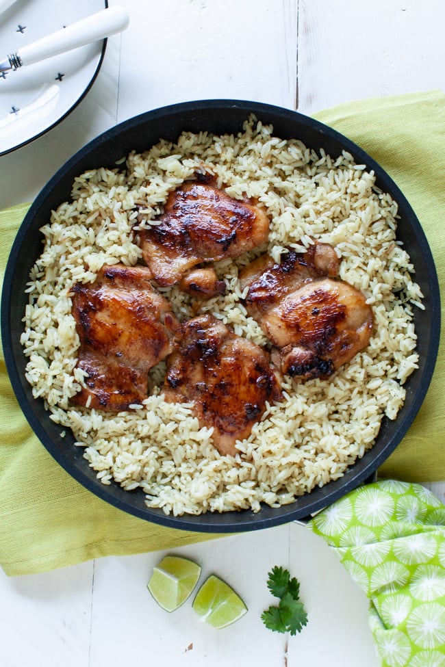 One Pot Soy-Glazed Chicken with Cilantro Lime Rice from thelittlekitchen.net