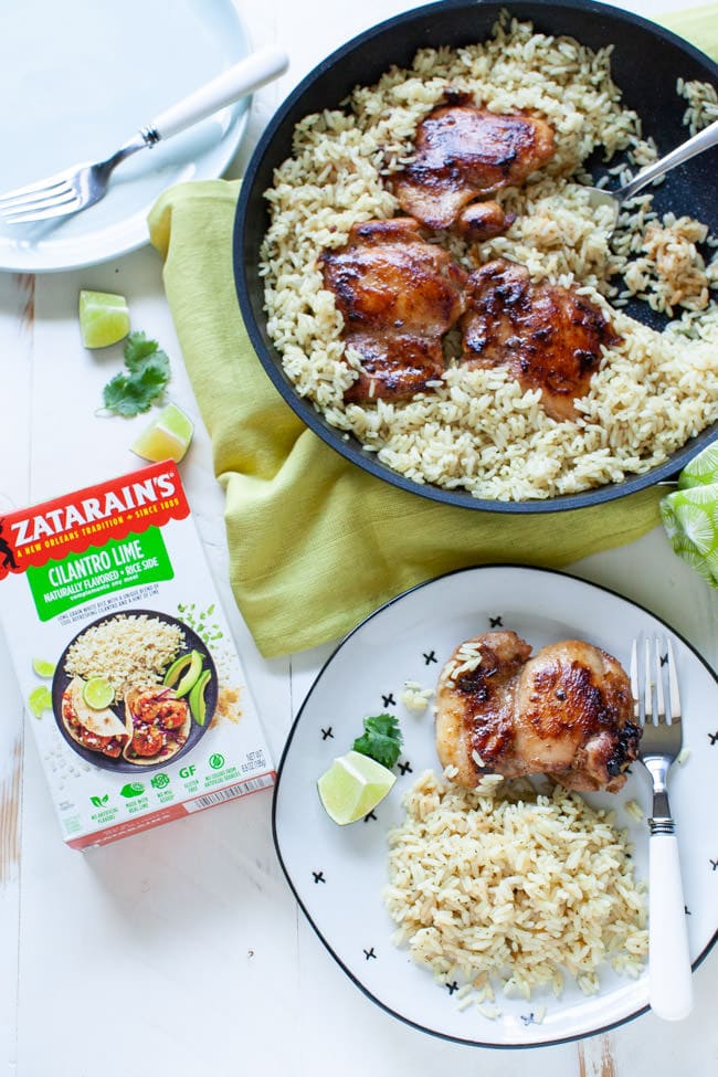 One Pot Soy-Glazed Chicken with Cilantro Lime Rice from thelittlekitchen.net