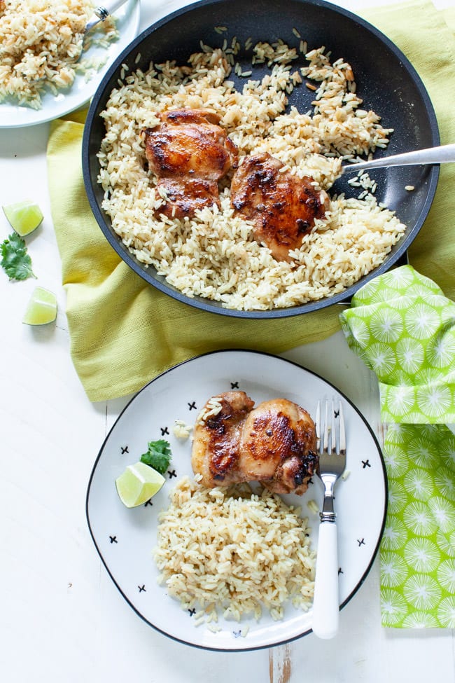 One Pot Soy-Glazed Chicken with Cilantro Lime Rice from thelittlekitchen.net