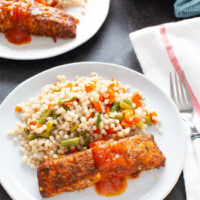 Salmon with Roasted Vegetable Couscous from thelittlekitchen.net