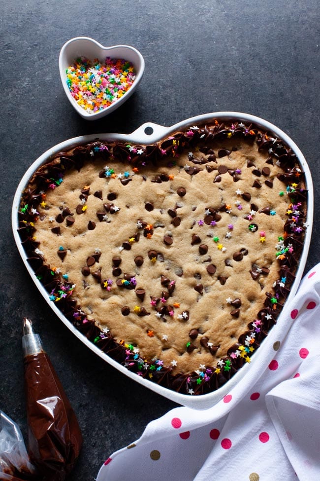 Easy Giant Heart Shaped Chocolate Chip Cookie for Valentine's Day