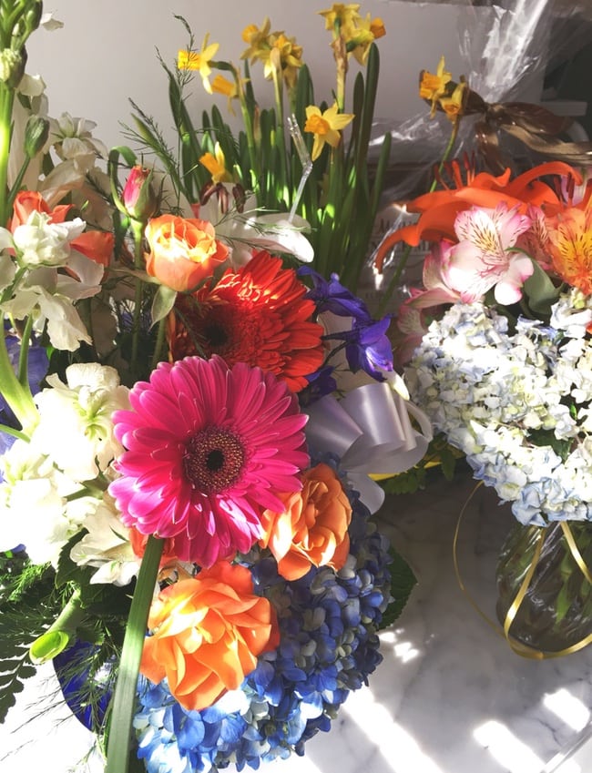 flower arrangements on a table