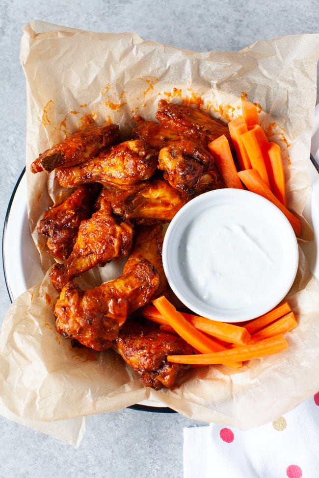 Buffalo Air Fryer Chicken Wings with Blue Cheese Dip - The Little Kitchen