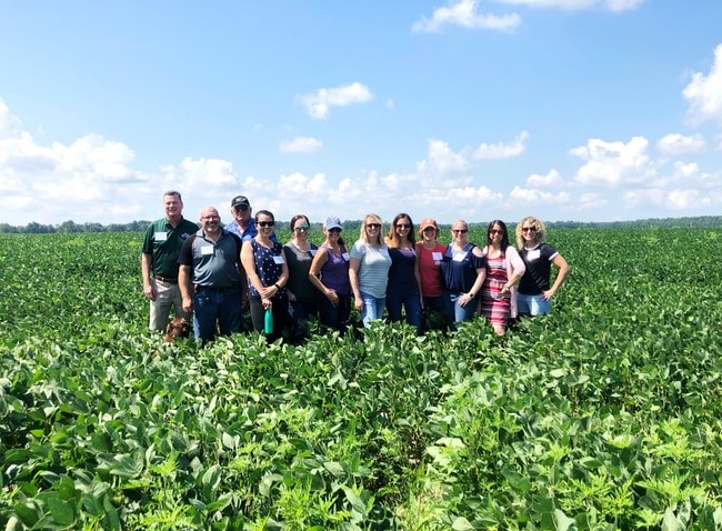 Group standing in a soy bean field with blue sky in the background for the Best Food Facts Tour thelittlekitchen.net