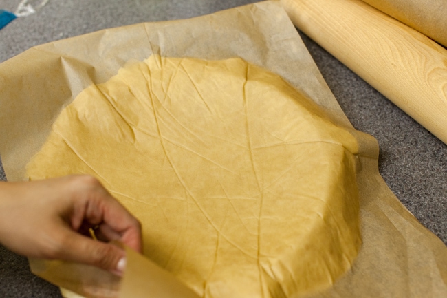 Placing Sugar Pie dough into tart pan