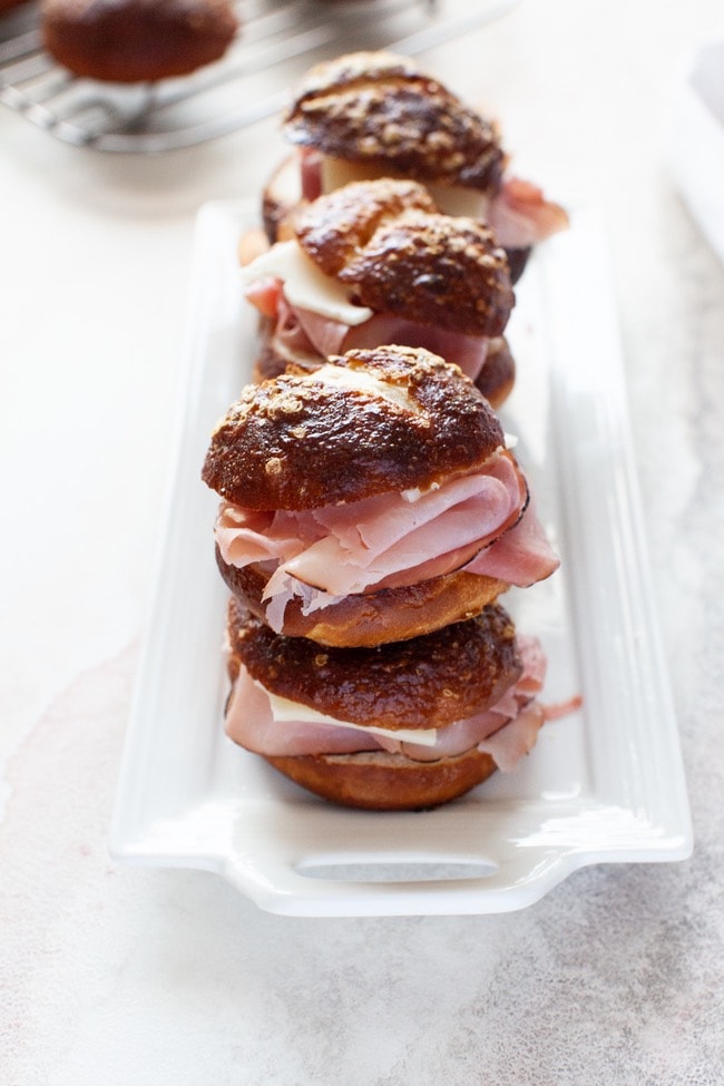 Ham and Cheese Sandwiches on Pretzel Rolls - The Little Kitchen