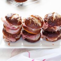 Ham and Cheese Sandwiches on Pretzel Slider Rolls from thelittlekitchen.net