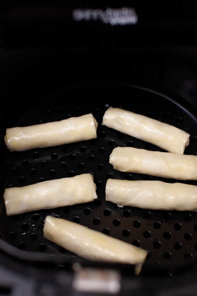 cheeseburger egg rolls in an air fryer