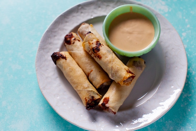 Cheeseburger Egg Rolls on a white plate