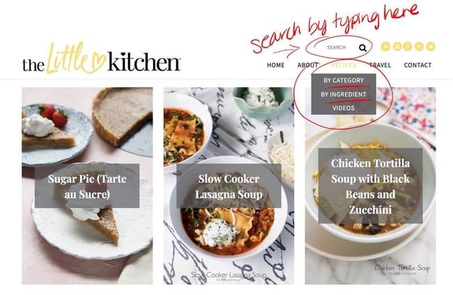 screenshot of The Little Kitchen blog homepage