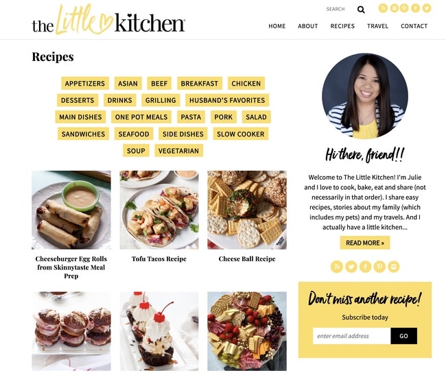 screenshot of The Little Kitchen blog recipe category page