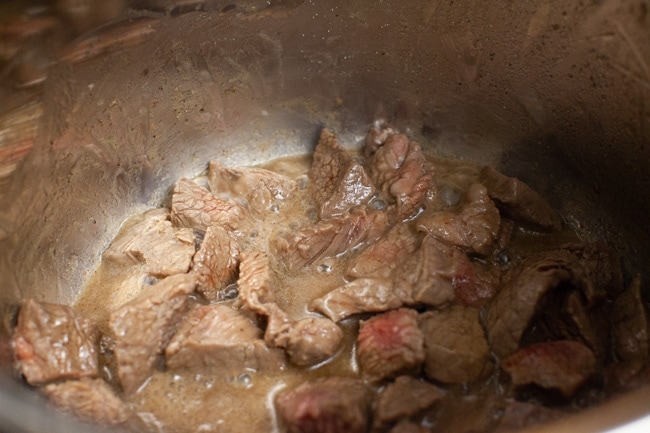 Beef stew meat in an instant pot.