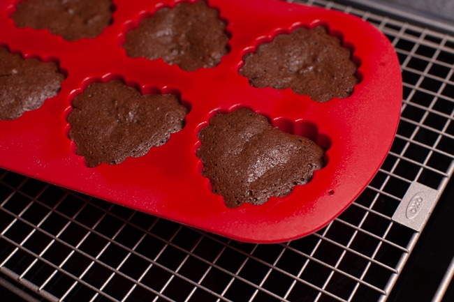 heart shaped baking pan on a cooling rack