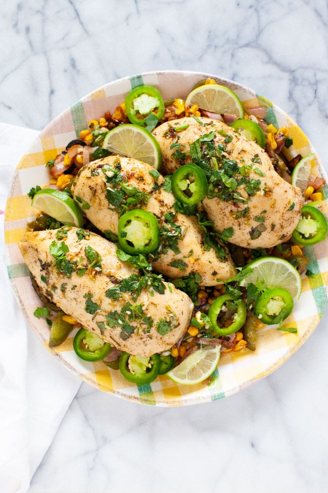 cilantro lime chicken on a plate with a napkin