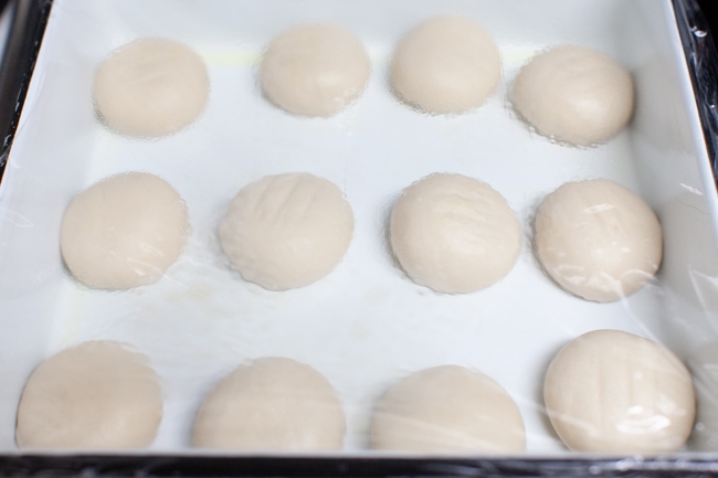 Rhodes frozen dinner rolls in a baking dish