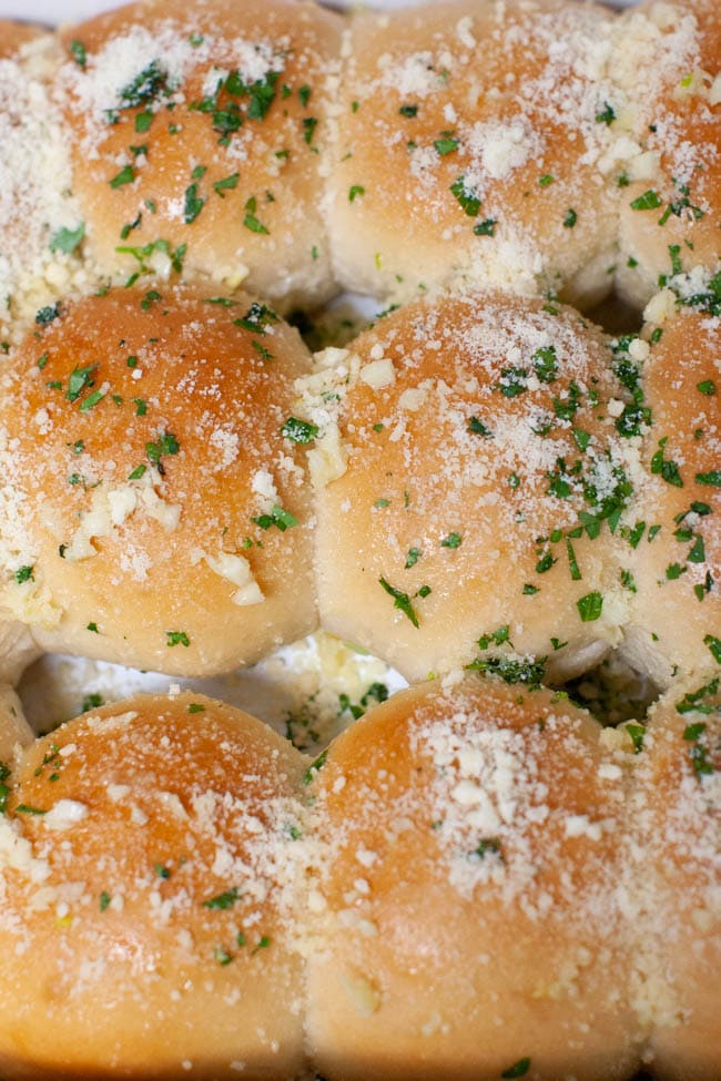 garlic rolls in a baking dish