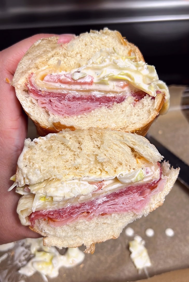 Grinder Salad Sandwich cut open and stacked on top of each other